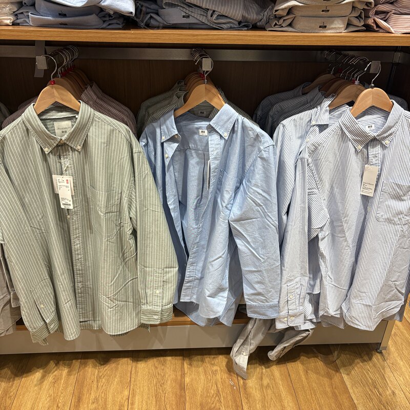 Oxford Striped/Solid Color Shirt Uniqlo Men's and Women's Long-Sleeved Shirt Casual Workwear 486578/486575