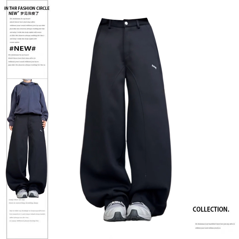 Plus-Size Street-Style Versatile Black Sweatpants for Women 2024 Autumn Loose Heavyweight Baggy Casual Pants Plus-Size Street-Style Versatile Black Sweatpants for Women 2024 Autumn Loose Heavyweight Baggy Casual Pants