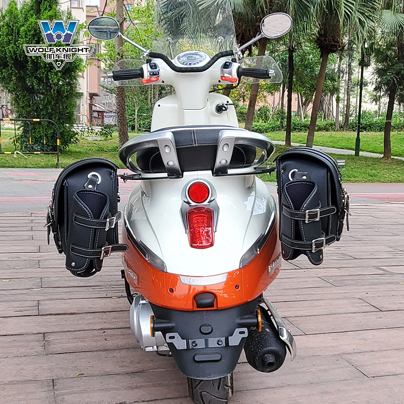 The muscle car wolf is suitable for Peugeot Django 150 side bags, side bags, side tail bags, motorcycle travel modified casual leather bags.