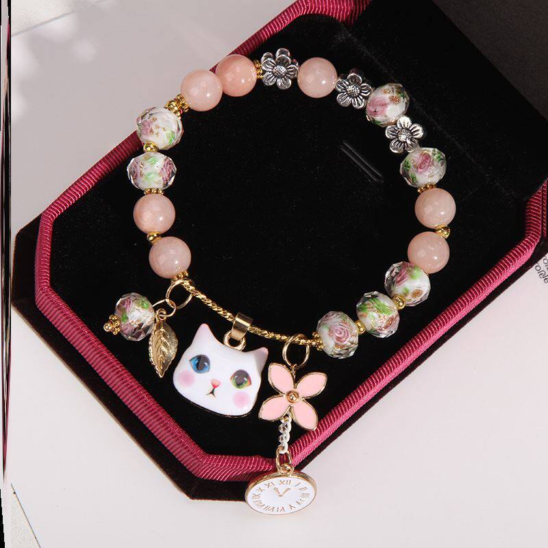 Princess beaded mouth wide hand chain Female transporter beaded foot ring hand chain rope hand decoration Korean bracelet hand chain type large hole