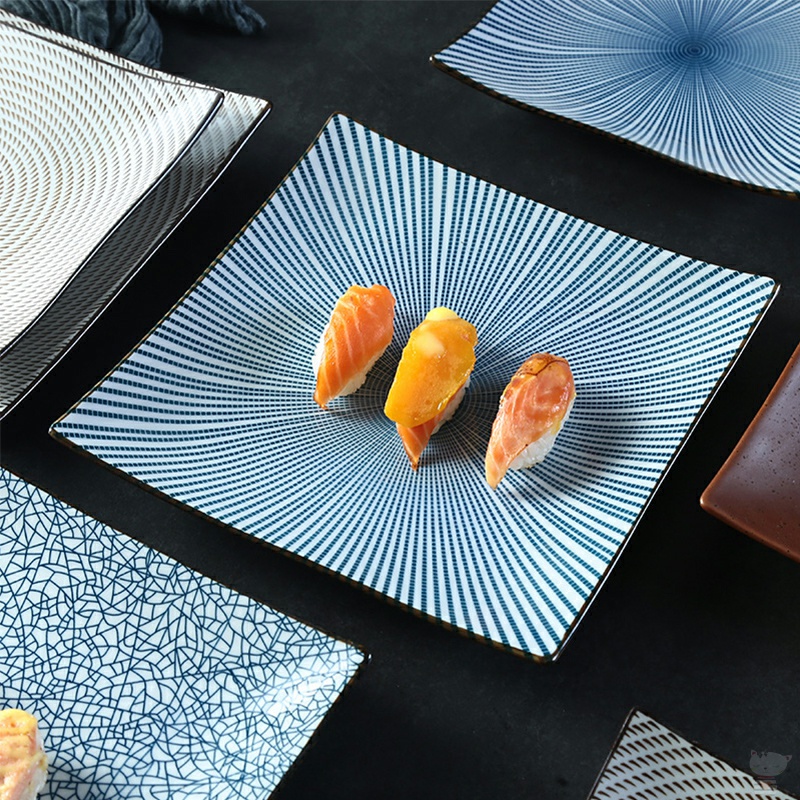 Utsuwa Japanese axis color ceramic tableware lines under the ice crack fish soup bowl ring plate ear plate plate plate