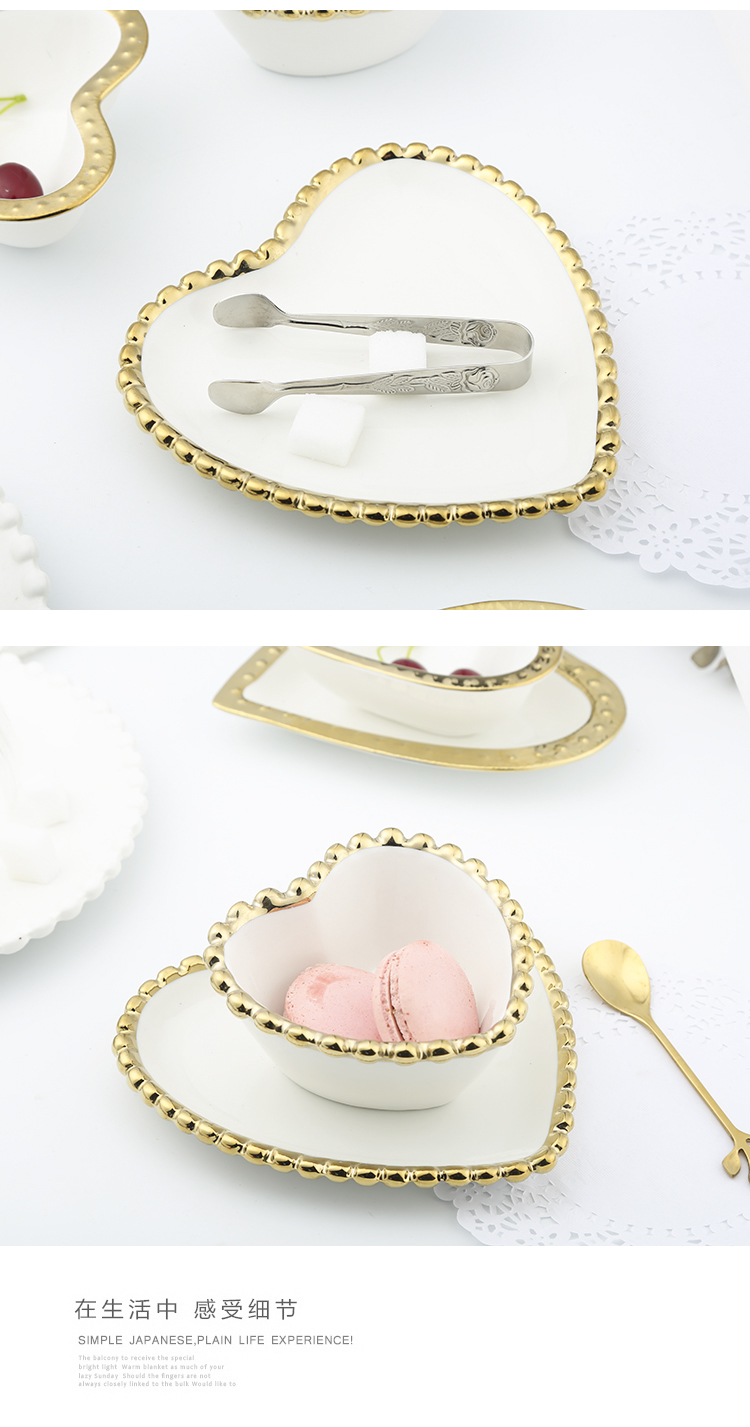 Utsuwa Nordic gilded edge bead light point ceramic plate plate key-2 luxury home early receive jewelry bundt cake plate