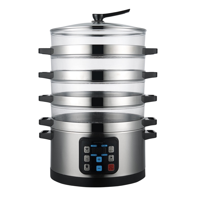 Sanmsie Commercial Steamer Large Electric Steamer 42cm Multi-Layer Transparent Steamer Multi-Functional Steaming Pot