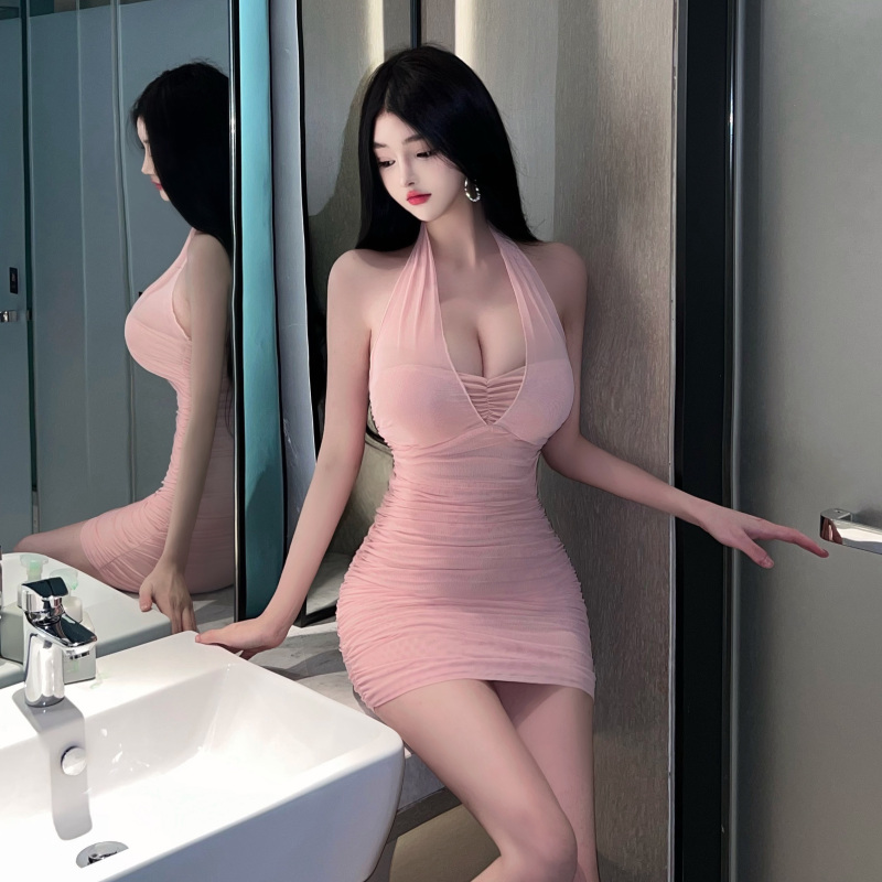 Purely Sensual, Sexy and Sweet Hot Girl, Mature Woman, Mesh Halter Neck Dress, Women's Summer Tight-Fitting Waist-Hugging Short Skirt Purely Sensual, Sexy and Sweet Hot Girl, Mature Woman, Mesh Halter Neck Dress, Women's Summer Tight-Fitting Waist-Hugging Short Skirt