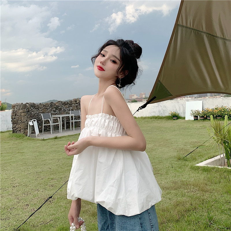 Sexy Sleeveless Camisole for Women, Summer Outerwear, 2026 New Design, Pleated Bubble Slimming Backless Top