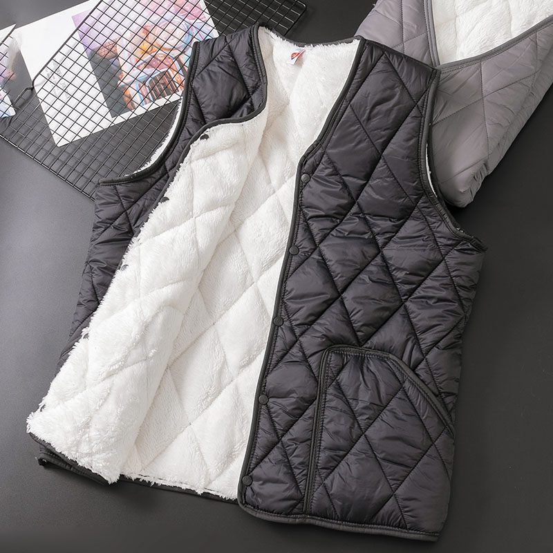 Men's down waistcoat in winter wool warm vest with velvet thickened mid-aged waistcoat external wearing cotton canon shoulder-Taobao