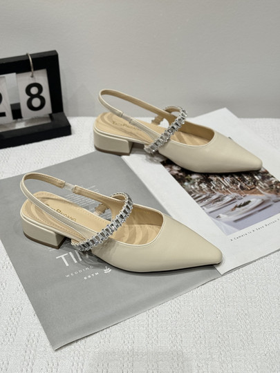 French pointed toe with skirt rhinestone toe sandals for women 2025 new summer thick heel single shoe with back empty