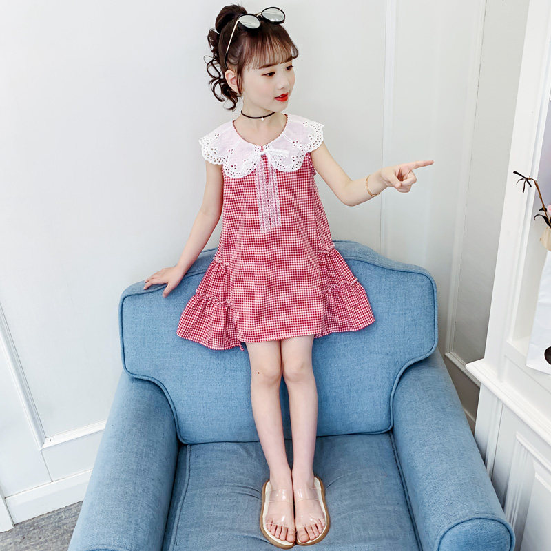 Girl Ocean Dress Summer Dress 2020 New Children Foreign Pie Princess Dress Little Girl Sleeveless Plaid CUHK Boy Skirt
