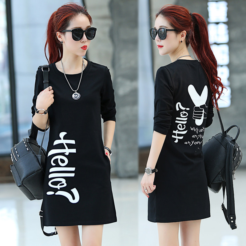 2020 Autumn Dress New Blouse Foreign Pie inside a long sleeve T-shirt with a long version of black round neckline Undershirt Woman Tide