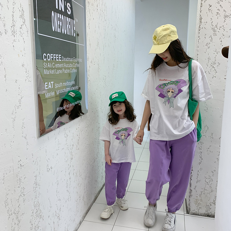 Pro-Child Clothing Girl's Summer Suit Pure Cotton New Korean Version Loose High-end Trendy Internet Red Foreign Pie Summer Dress Mother Women Dress