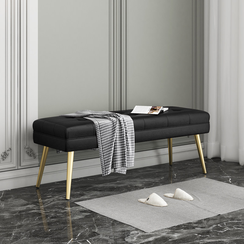 Nordic Shoe Changing Stool Net Red Iron Art Bedside Long Stool Leather Pedal Sofa Light Luxury Bed End Stool Bedroom Rectangular