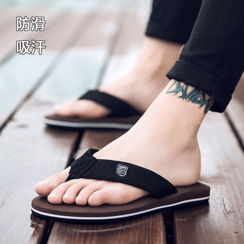 1068 Brown - One Size Smaller - O77Sandals summer Wear out trend personality man Sandals flip flops male rubber wear-resisting Clamping foot non-slip student slipper