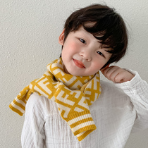Boy scarf autumn and winter Korean version of Tide baby Joker letters winter knitting baby scarf wool warm children female
