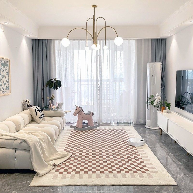 Roman Retro Chessboard Lattice Living-room Carpet Bedroom With Ancient Wind Tea Table Carpet Modern Minima Nordic Plaid Mat