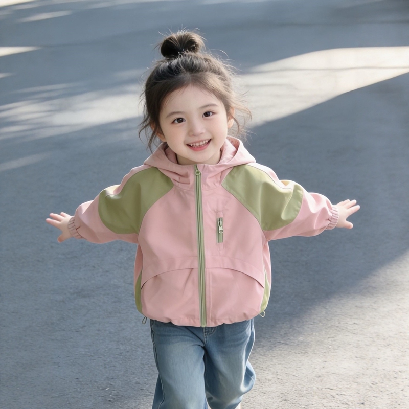 Girls' Fashionable Color-Blocked Hooded Jacket, Spring Style, Korean Style Casual Sports Style Cardigan, Children's Clothing Girls' Fashionable Color-Blocked Hooded Jacket, Spring Style, Korean Style Casual Sports Style Cardigan, Children's Clothing