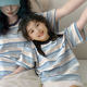 Different parent-child outfits striped mother-daughter mother-child family of three and four summer 2025 new embroidered T-shirt short sleeves