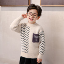 Boy sweater winter style salty big boy half high collar new 2021 burst childrens mink suede thickened foreign air fried street