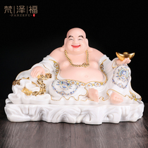 Han white jade wide body Maitreya Buddha statue ornament happy laughing Buddha belly Buddha Maitreya Buddha Bodhisattva household cloth bag monk