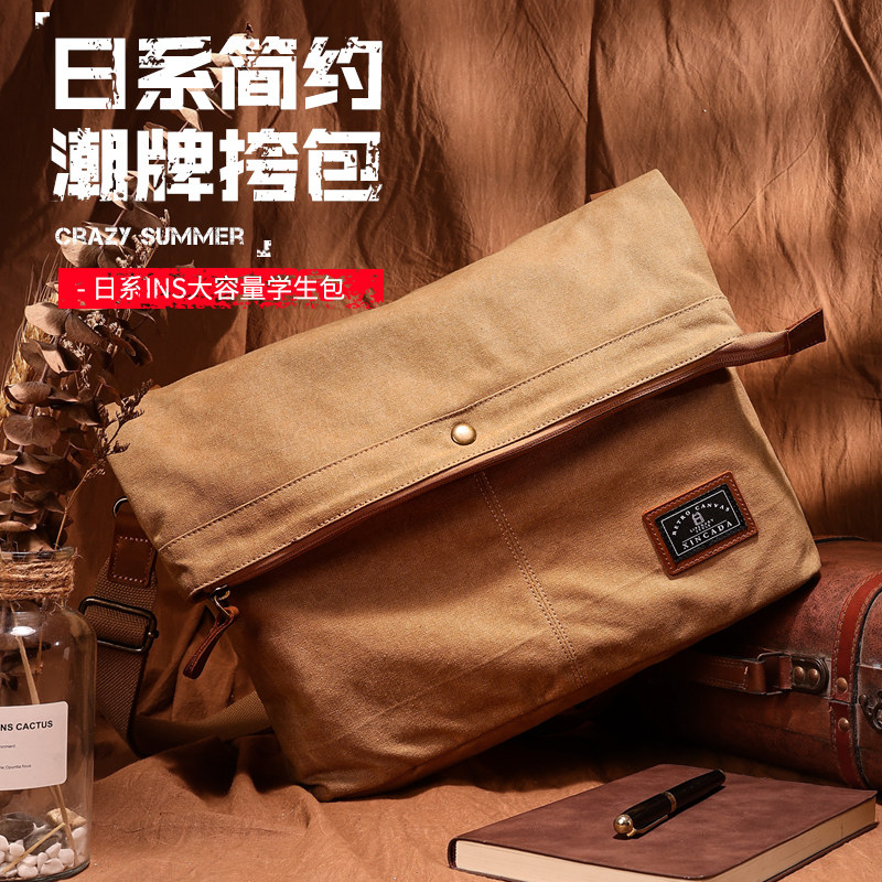 Tide Cards Skew Satchel for men Canvas Single Shoulder Casual 100 Hitch Bag 2022 New Japanese Pens Electric Bag Retro