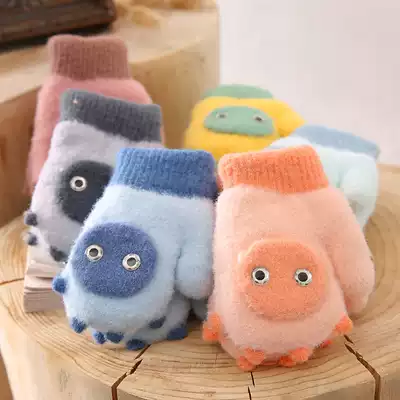 Children's gloves winter baby baby gloves plus velvet warm children do not refer to children with rope cute cartoon thick