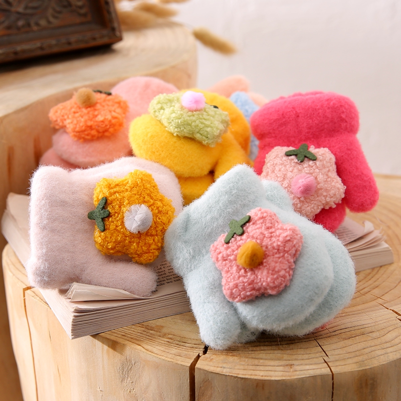 Baby gloves baby children winter anti-scratch warmth toddler baby girl baby girl little flowers cute plush