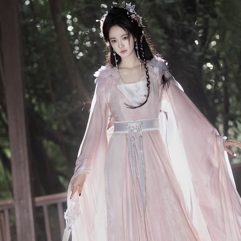 夕洛茜粉色汉服女成人仙气飘飘大袖衫武侠全套古装一整套演出服装