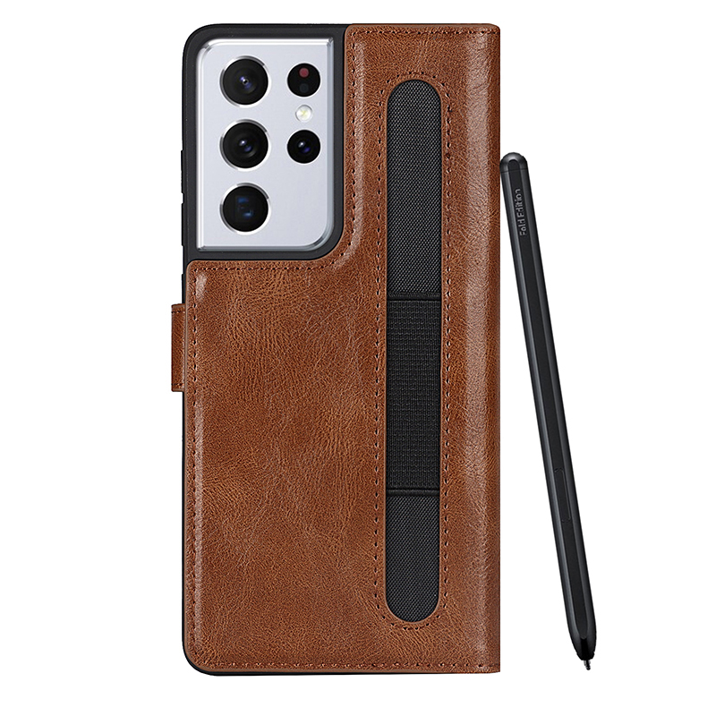 Suitable for Samsung S21 Ultra Phone Case Sm-G9980 Protective Cover S-Pen Stylus Slot S21U Protective Case Samsung Galaxy S21 Ultra Card Holder High-End Flip Cover for Men