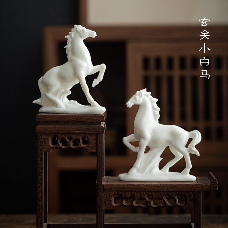 Little White Horse Living Room Study Entrance Ceramic Zodiac Horse Office Desktop Hotel Decoration Fish Tank Micro Landscape Ornament