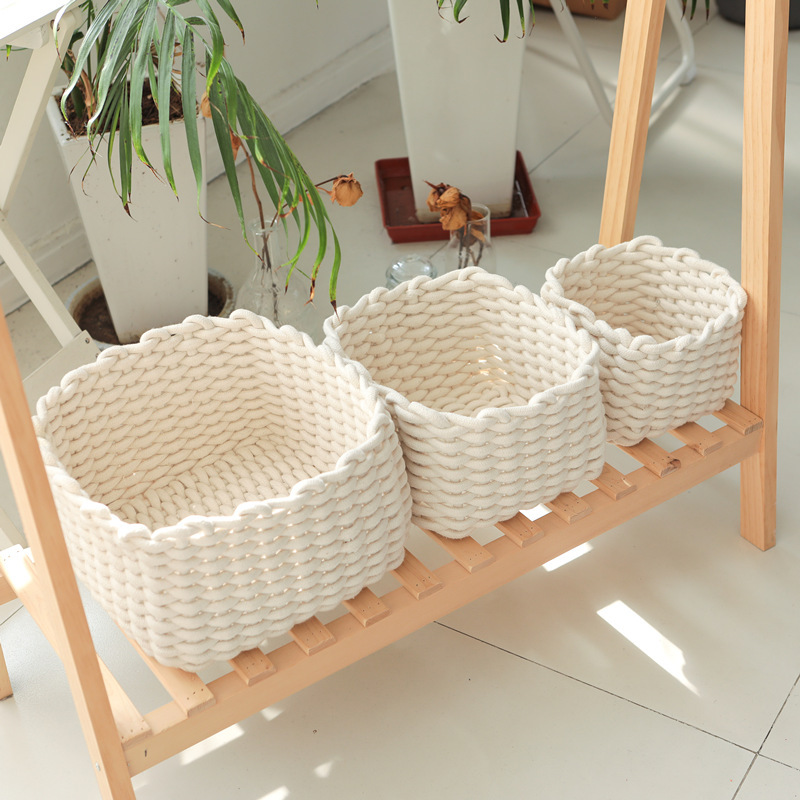 Woven Nordic Style Key and Makeup Table Storage Box Desktop Organizer ins Baskets Woven Storage Basket Dormitory Bed