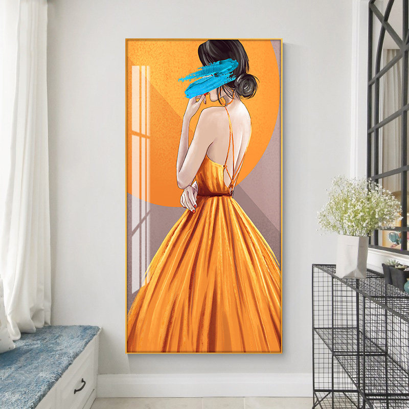 Light luxury porch decorative painting character hanging painting entry corridor aisle wall mural vertical version modern minimalist crystal porcelain painting