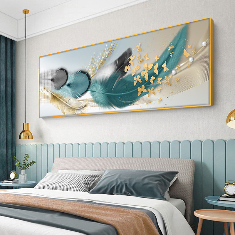Modern minimalist bedroom bedside decoration painting master bedroom warm feather mural light luxury living room sofa background wall painting
