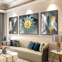  Modern minimalist living room decoration painting sofa background wall painting light luxury crystal porcelain painting Nordic hanging painting high-end feathers