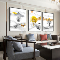  New Chinese style living room triptych decorative painting modern minimalist sofa background wall hanging painting entrance crystal porcelain mural Fortune deer
