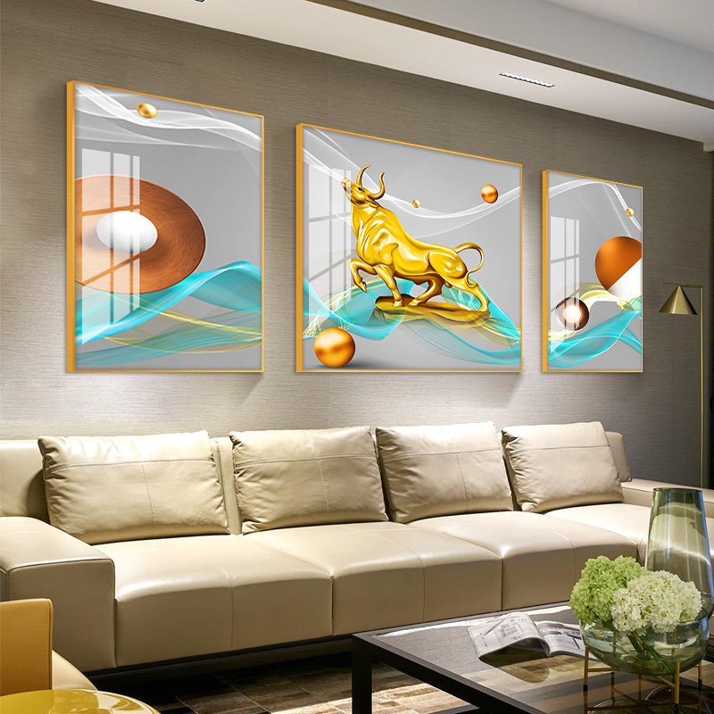 Light luxury living room decorative painting abstract animal triple combination mural sofa background wall crystal porcelain hanging painting