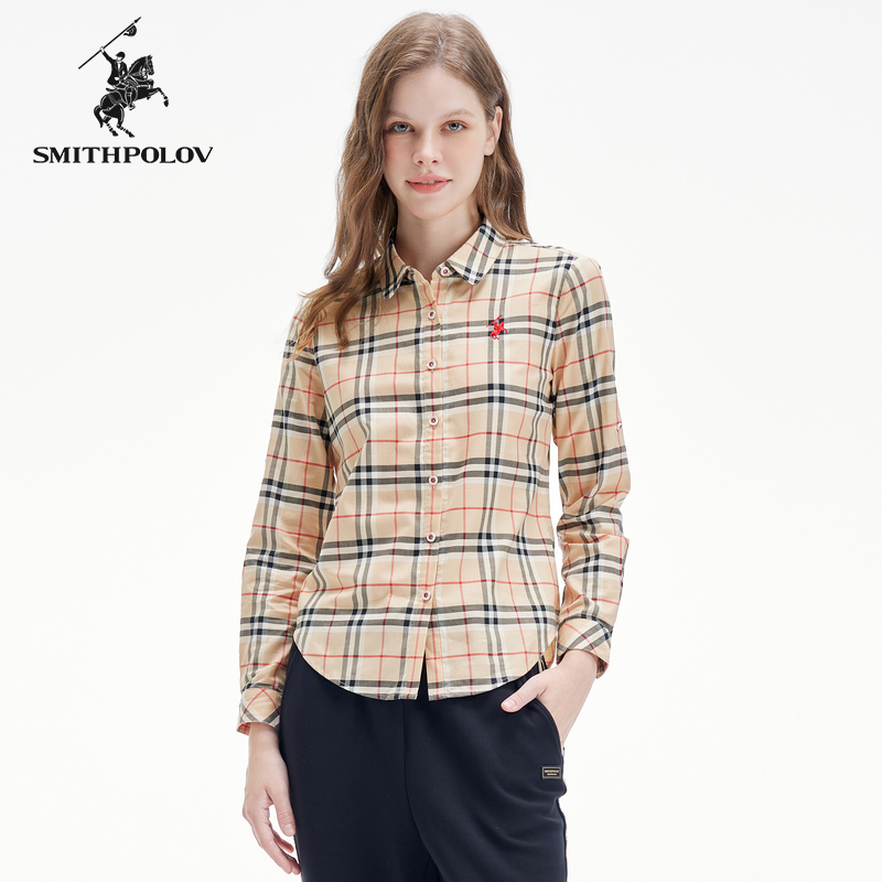 Smithpolov Spring New Pure Cotton Plaid Long-Sleeved Women's Shirt Smithpolov Spring New Pure Cotton Plaid Long-Sleeved Women's Shirt