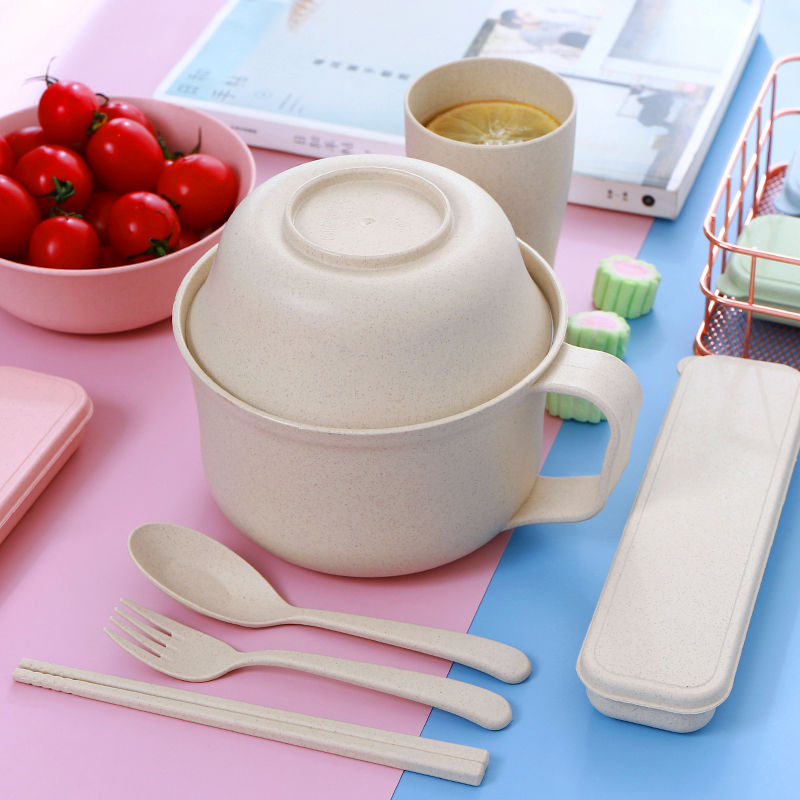 Wheat instant noodle bowl with lid set dormitory household large bowls and chopsticks student office worker instant noodles carry lunch box bowl