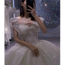 Trowel main wedding gown dress Bride 2021 new big trailing French style 2022 small sub light starry sky lined woman