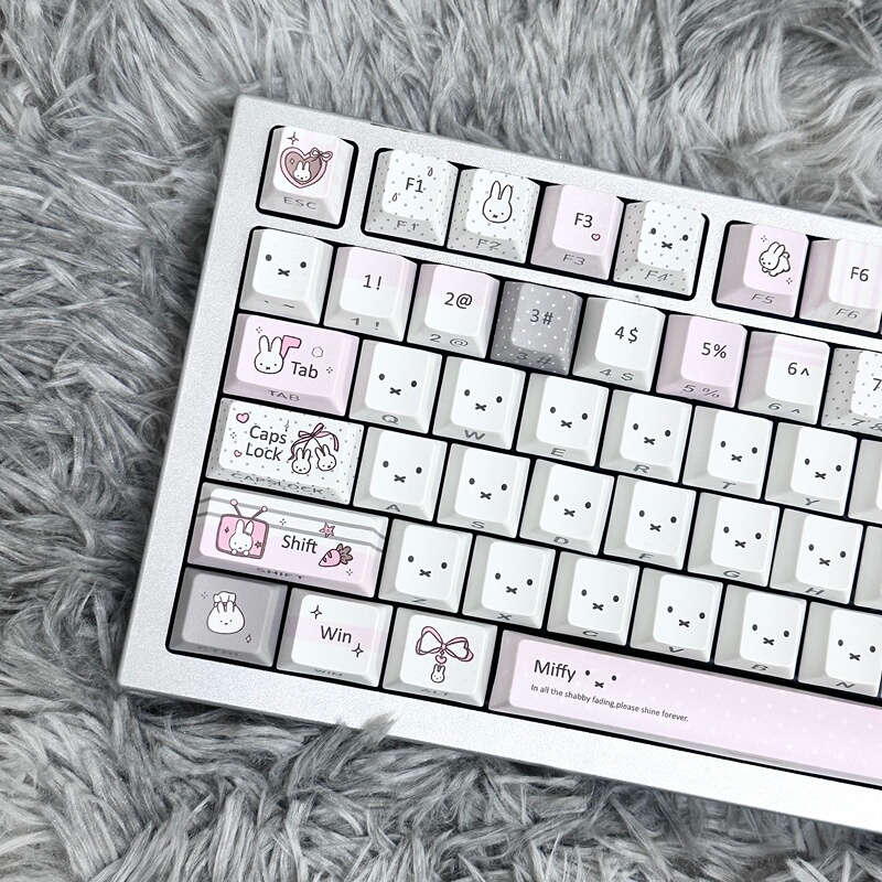Fkkeys Gray Pink Miffy Rabbit Keycaps Cute Girl Cartoon Side-Transparent Keyboard Keycaps Dye-Sublimation Original Height Fkkeys Gray Pink Miffy Rabbit Keycaps Cute Girl Cartoon Side-Transparent Keyboard Keycaps Dye-Sublimation Original Height