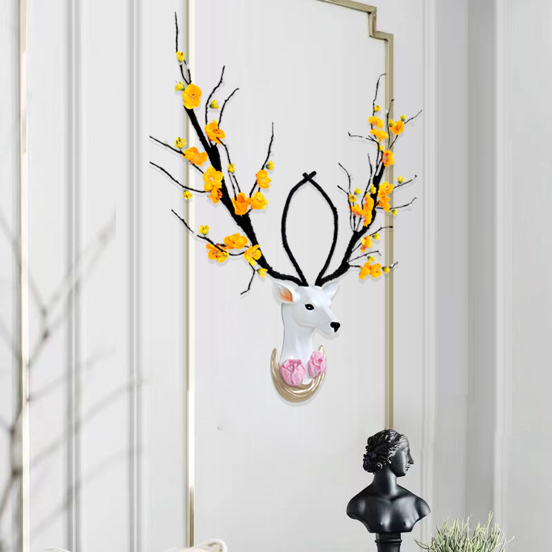 Living room background wall lucky deer head porch free punch wall decoration European style decorative wall hanging style porch pendant
