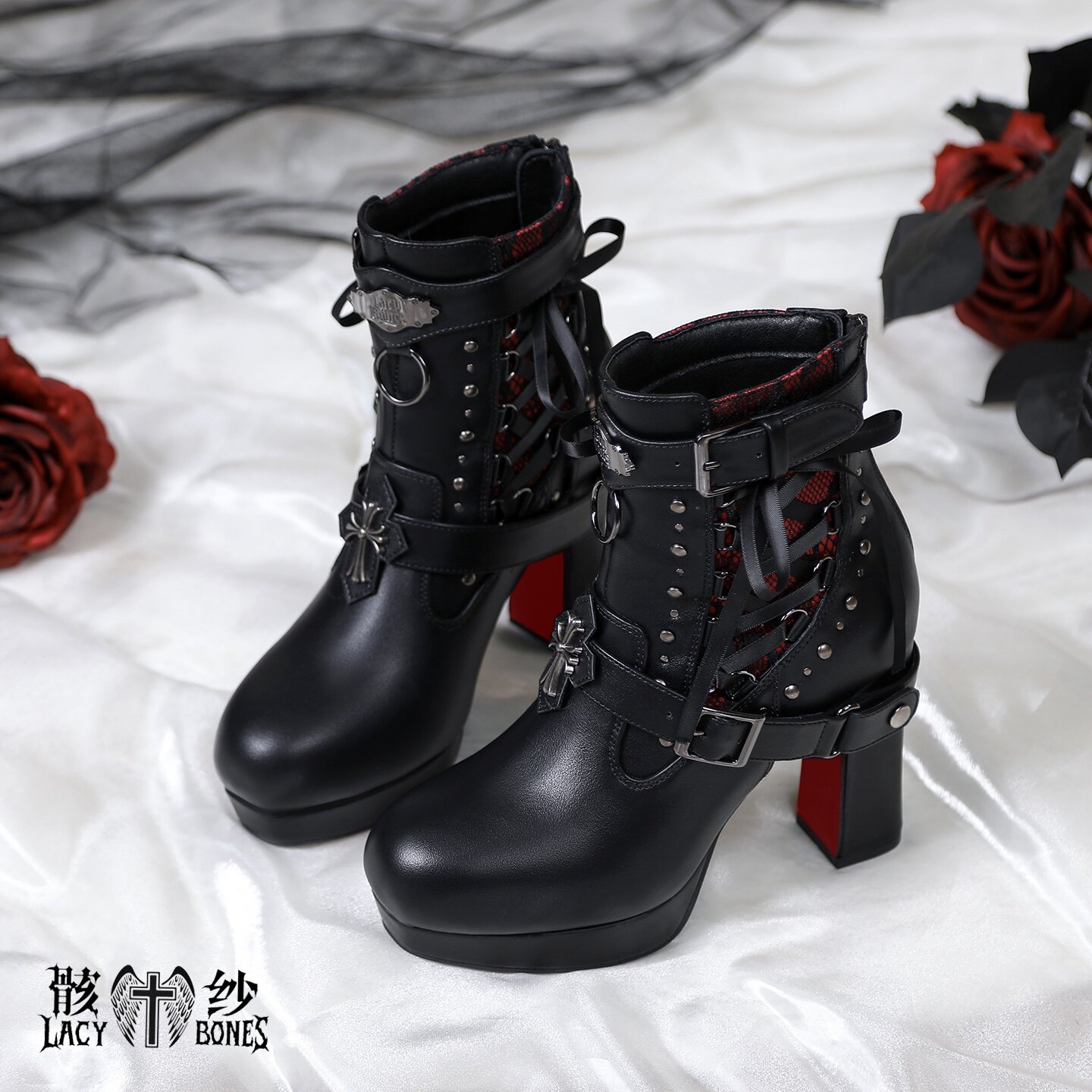 In Stock | Dark Poem Ode Red Sole | Original Dark Style Gothic Women's Boots by Hai Sha, Niche High-Heeled Boots