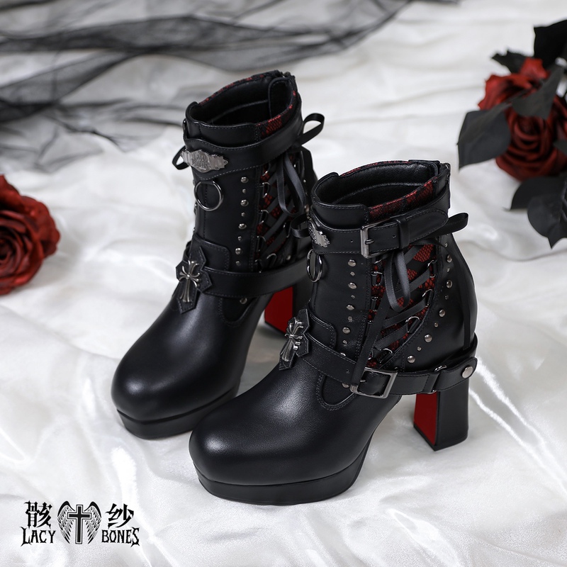 In Stock | Dark Poetry Praising the Red Background | Original Dark Style Subculture Gothic Style Women's Boots Niche High-Heeled Boots In Stock | Dark Poetry Praising the Red Background | Original Dark Style Subculture Gothic Style Women's Boots Niche High-Heeled Boots
