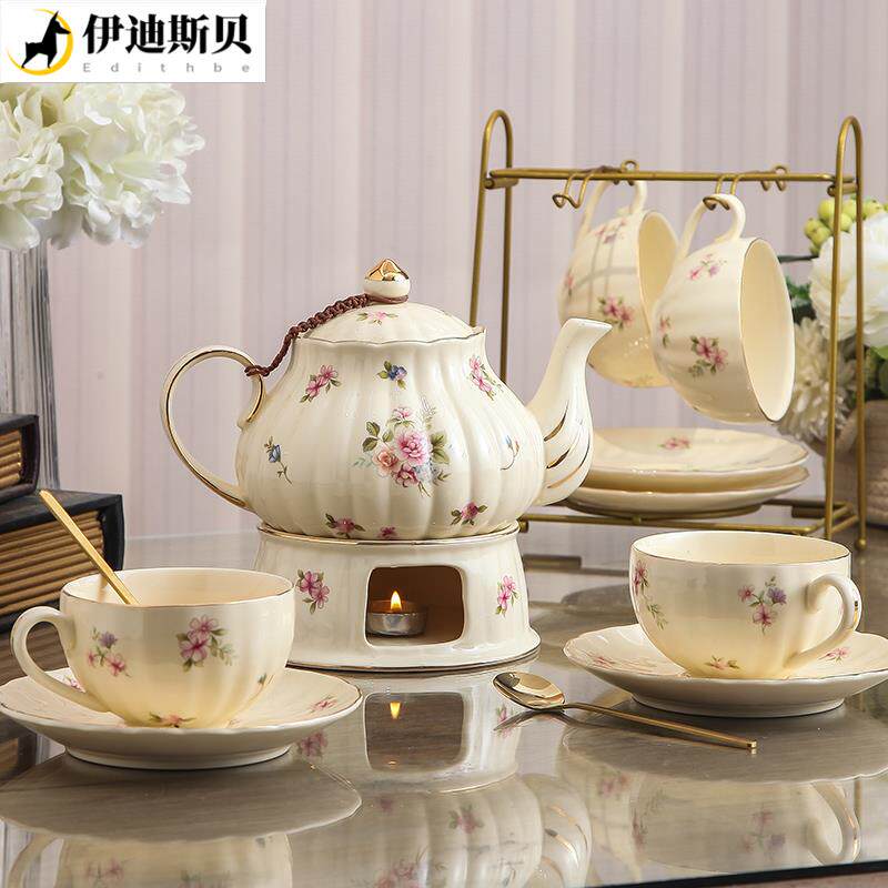 Tea pot set French fruit household retro flower candle heating English afternoon tea cup gift