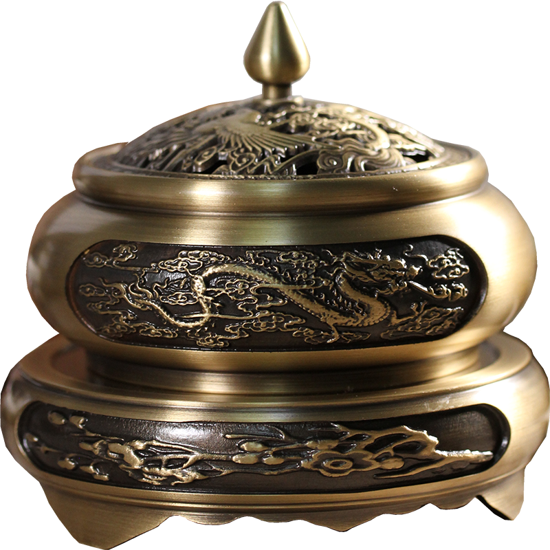 纯铜香炉龙凤家用室内沉香盘香熏香炉檀香炉熏香炉三足铜香炉摆件