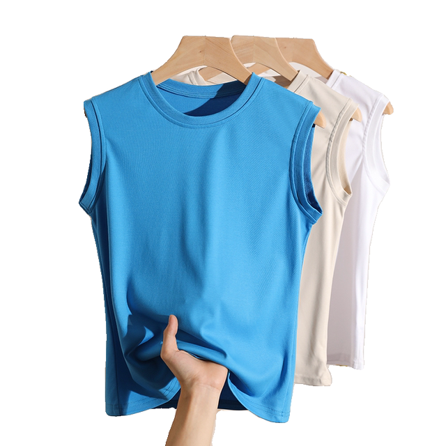 Langsha Sunscreen Solid Color Cut Sleeve Round Neck T-Shirt Women Sleeveless