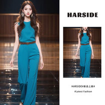 HARSIDE Temperament Goddess Style Jumpsuit Royal Sister Style High-end Blue Jumpsuit 2024 Summer New Style