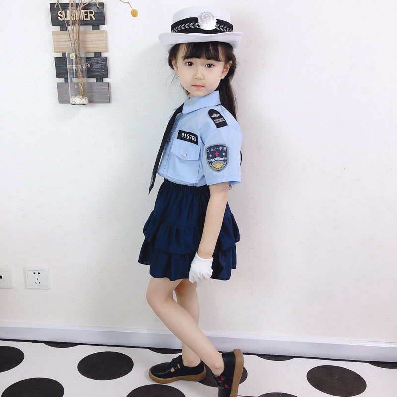 Children's Day Traffic Uniform Police Uniform Kindergarten Primary School Student Little Traffic Police Black Cat Police Chief Costume Little Police Officer