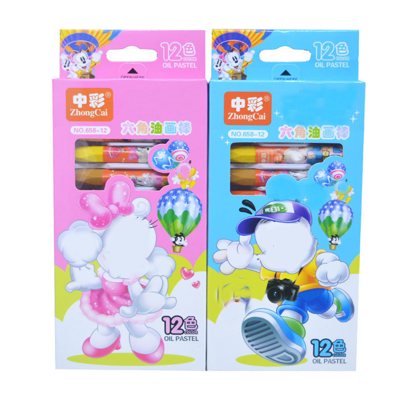 12 color 24 color oil painting stick Color Hexagonal wax pen Children's students Fine art drawings Colorful Pen Cardboard Boxes