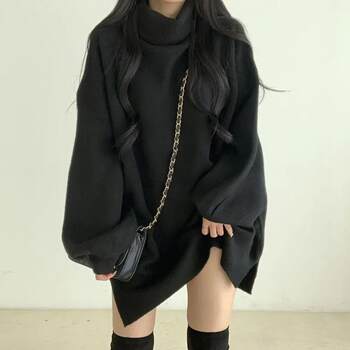 Designed mid-length thickened sweater black turtleneck