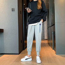 Grey long pants spring autumn thin section 2022 new plus suede guard pants female autumn winter loose bunches casual sports pants tide