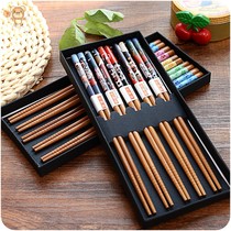 Natural bamboo chopsticks bamboo chopsticks boutique gift box packaging portable tableware set 5 pairs of household chopsticks